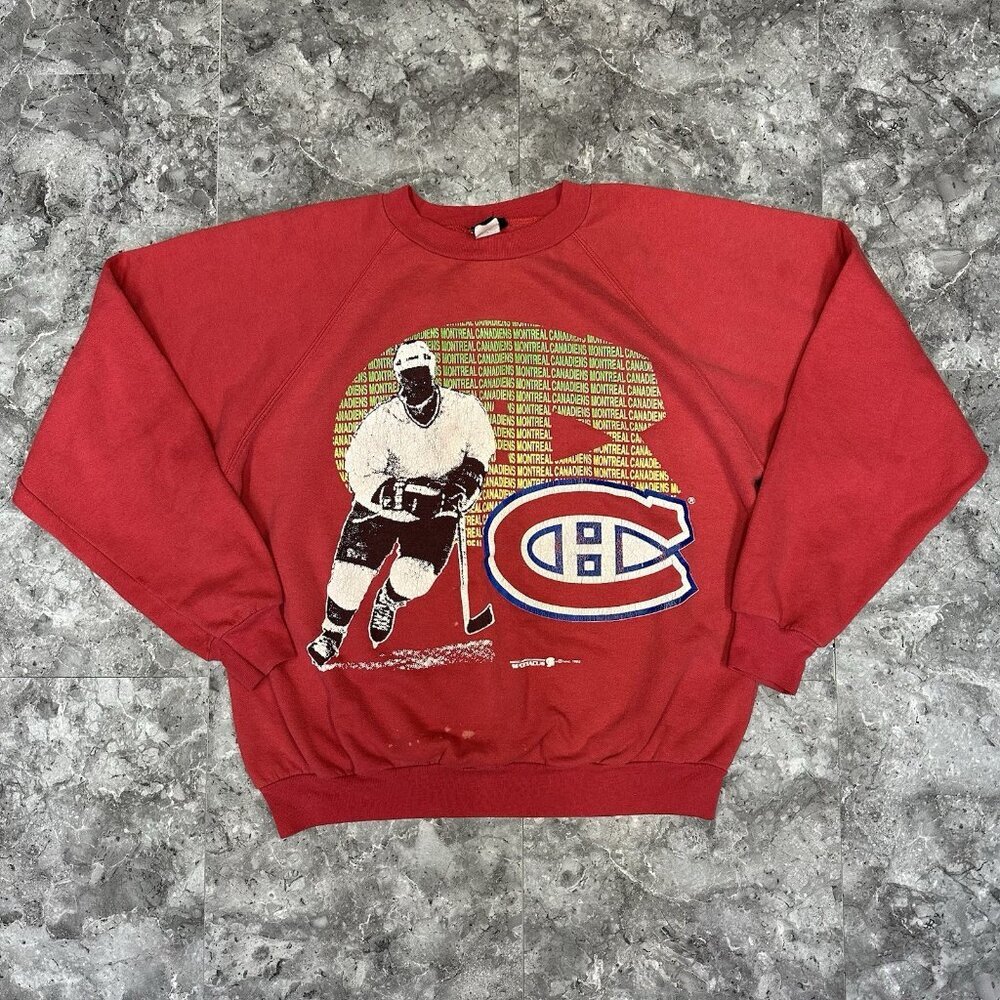 Red Crewneck Sweater with Hockey Graphic